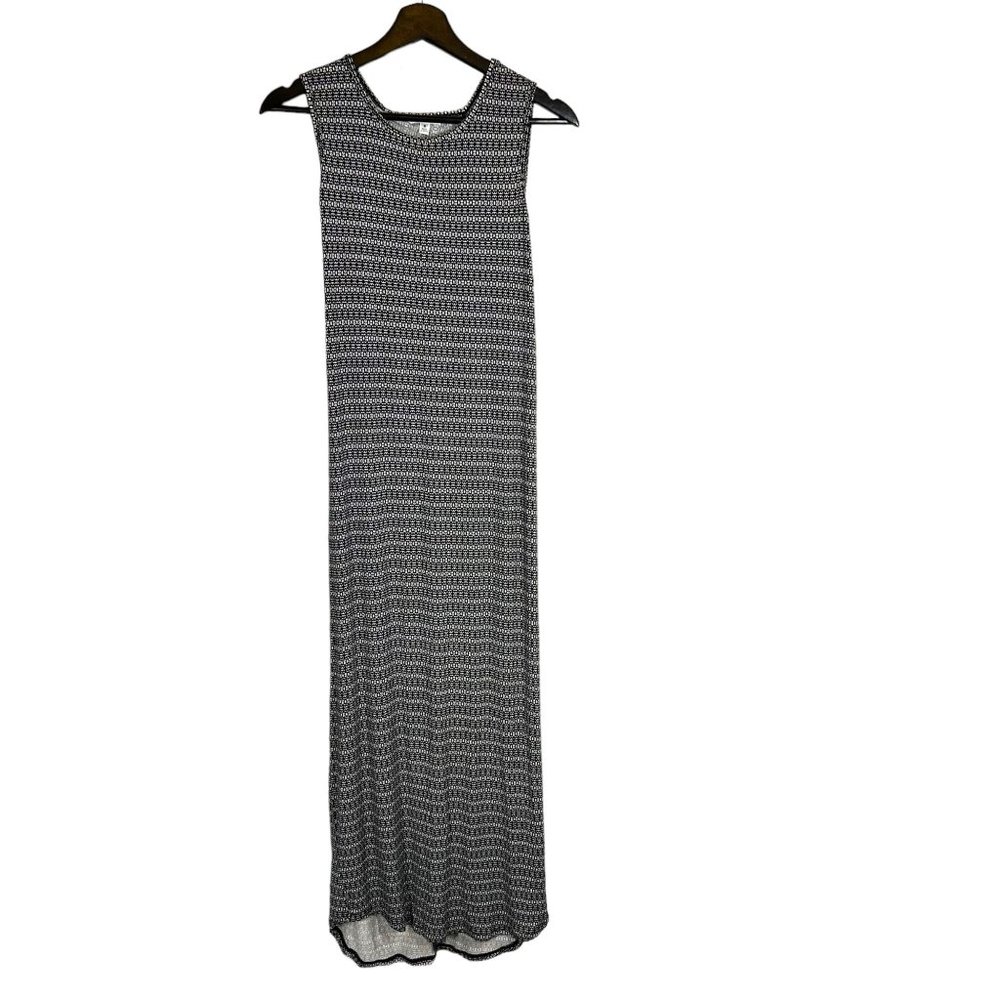 CAbi Black White Print Sleeveless Back Twist Full Length Dress Small